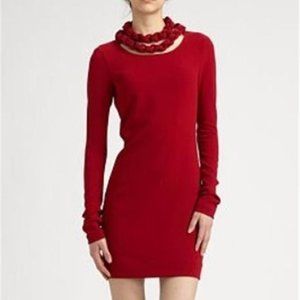 DVF Diane Von Furstenberg GIADA Crepe Woven Chain Necklace Dress Scarlet